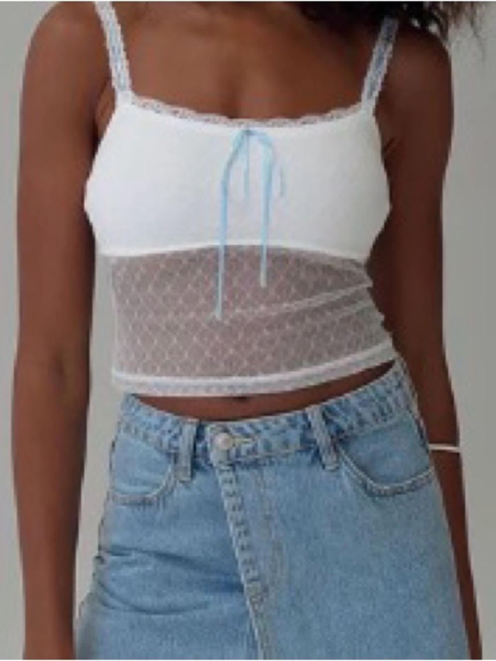 Princess Polly White and Blue Lace Trim Top